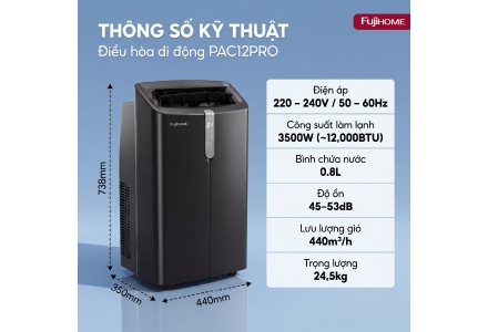 Điều hòa di động Fujihome PAC12Pro 12000BTU -1.5HP, Inverter