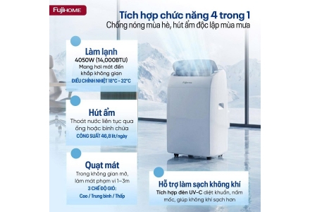Máy điều hòa di động thông minh Fujihome PAC14N thế hệ mới (14.000BTU-1.6HP)