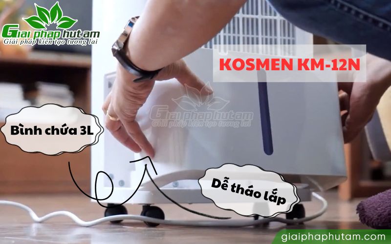 Bình chứa máy hút ẩm Kosmen KM-12N có dung tích 3L, dễ dàng tháo lắp