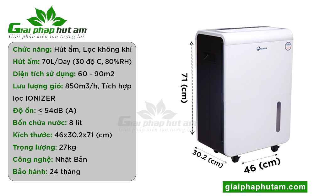 thông tin về Máy hút ẩm công nghiệp Fujihaia DH70B