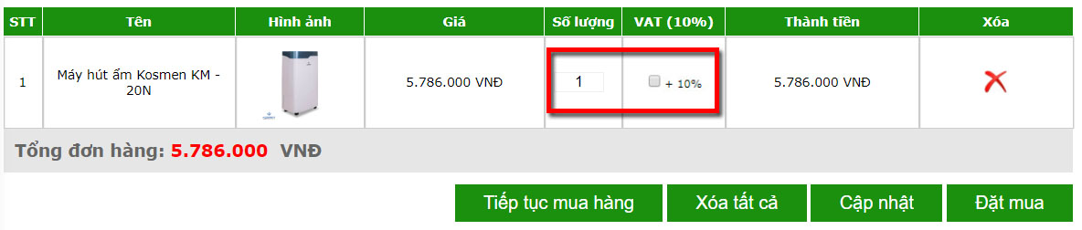 Chọn VAT nếu cần xuất hóa đơn