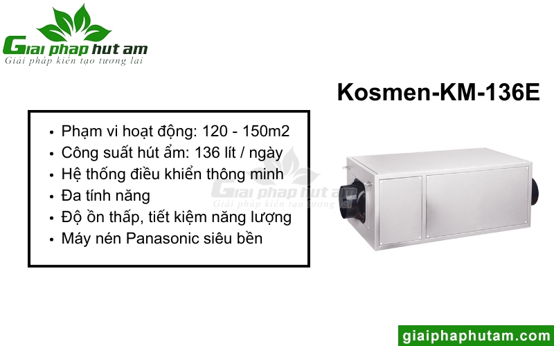 giới thiệu máy hút ẩm treo trần Kosmen KM-136E