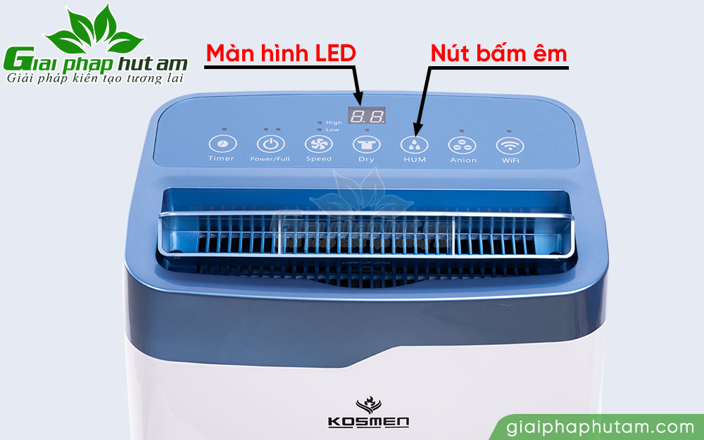 Máy hút ẩm dân dụng Kosmen KM-20N được trang bị màn hình LED và bảng điều khiển hiện đại