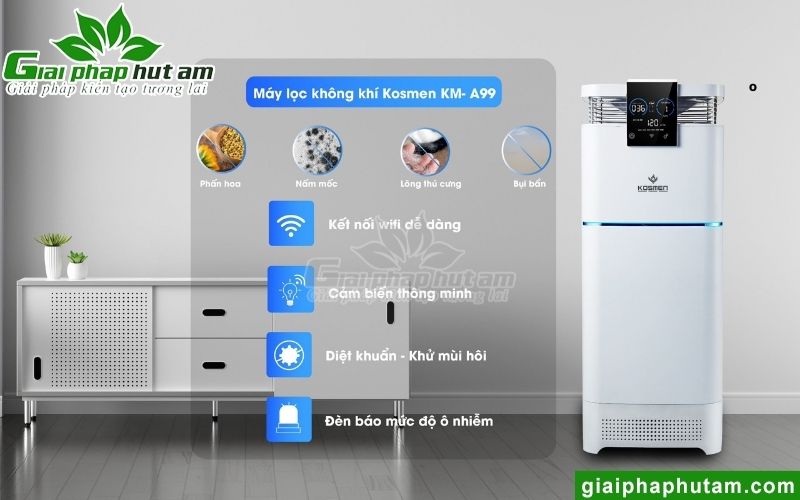 Máy lọc không khí Kosmen KM-A99 có thiết kế hiện đại, tích hợp nhiều tính năng tiện ích