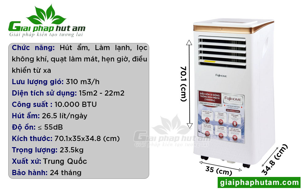 Chức năng nổi bật của máy lạnh di động Fujihome PAC10