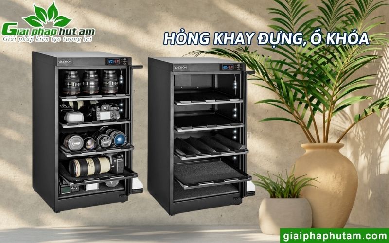Tủ chống ẩm bị hỏng khay đựng, ổ khóa