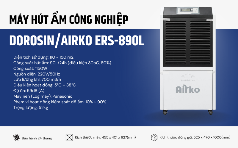 Bảng thông số Máy hút ẩm công nghiệp Dorosin Airko ERS-890L (90lít/ ngày)