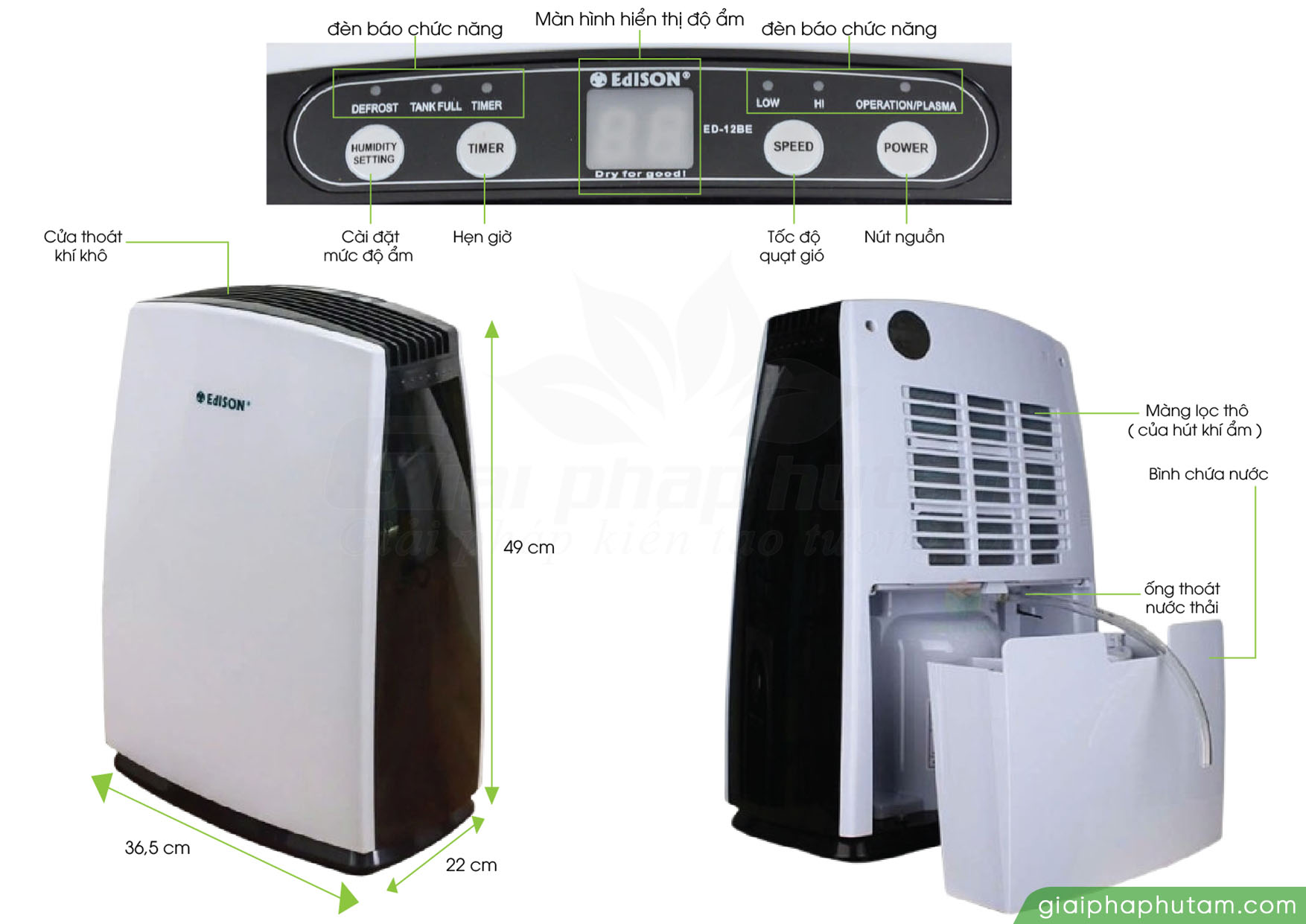 Bảng thông số Máy hút ẩm Edison ED-12BE