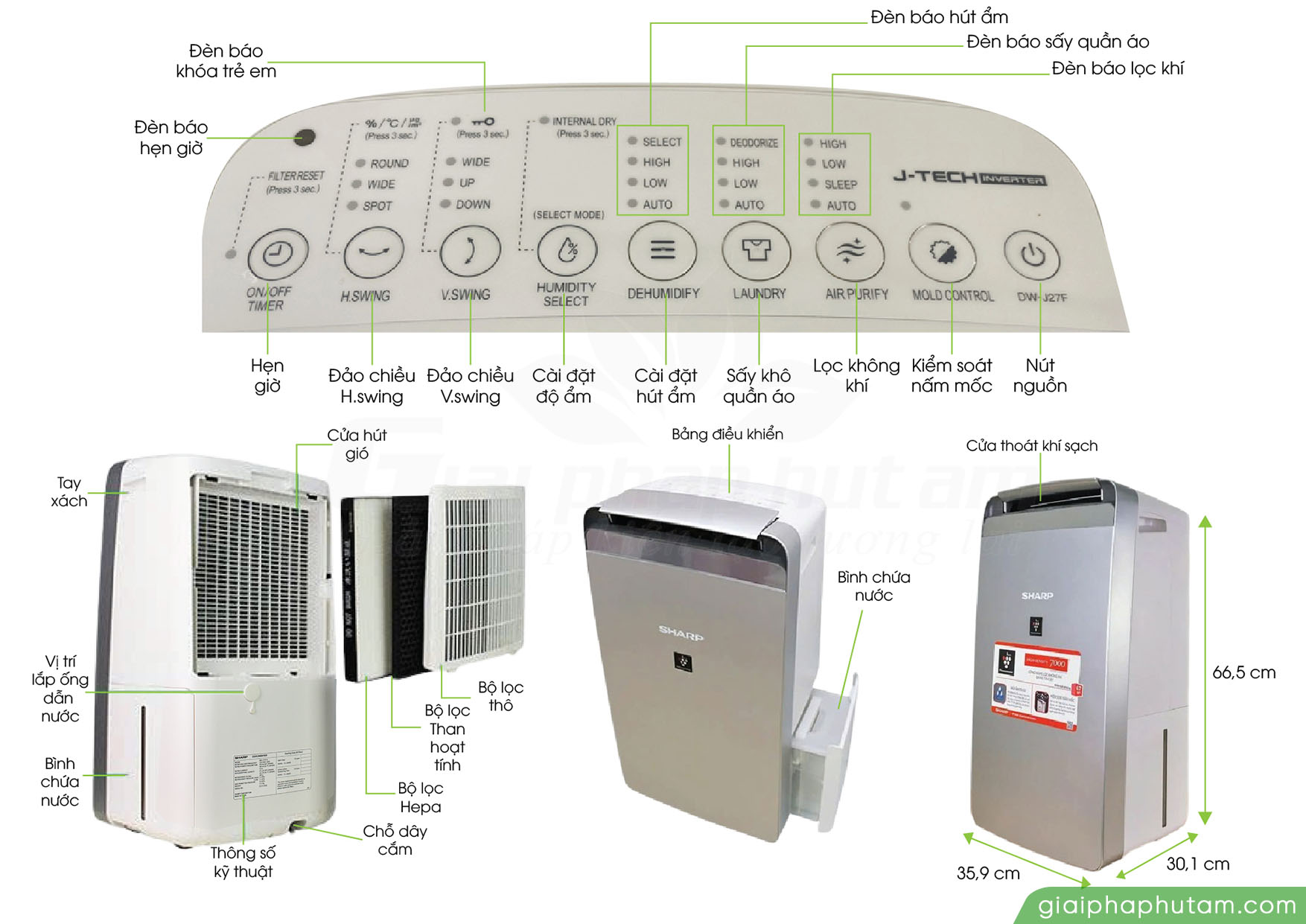 Bảng thông số Máy hút ẩm Sharp DW-J27FV-S
