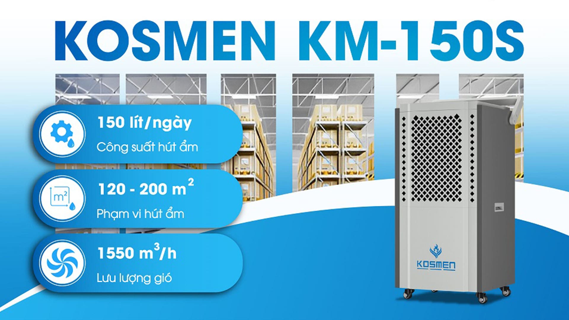 video review Máy hút ẩm công nghiệp Kosmen KM-150S (150 Lít/24h)