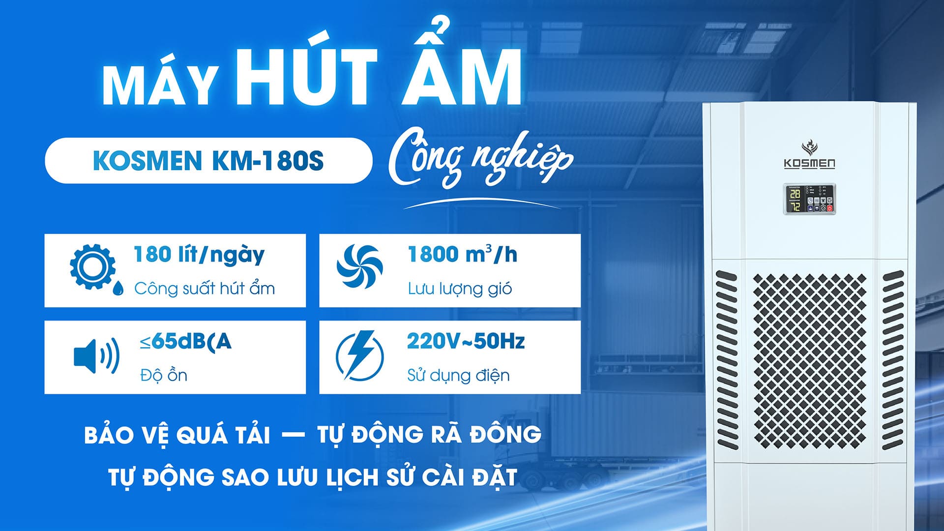 video review Máy hút ẩm công nghiệp Kosmen KM-180S (180 Lít/24h)